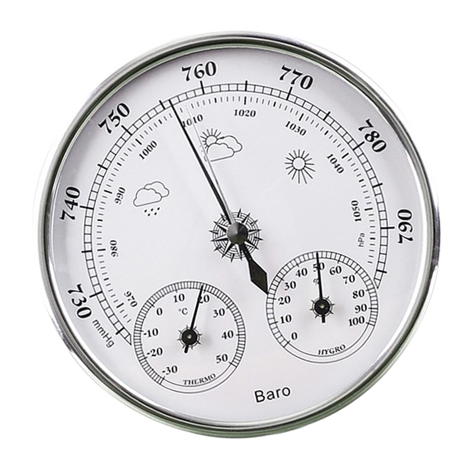 3-In-1 Barometer Analog Dial No Battery Round for Indoor Outdoor silver