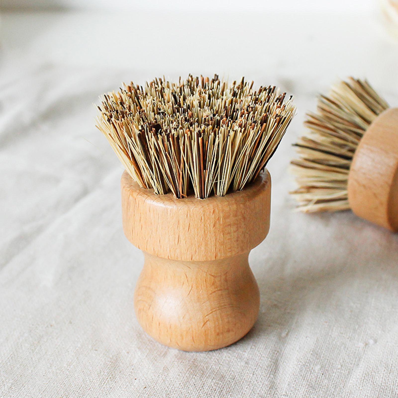 Cleaning Brush Wooden Round Short for Coffee Espresso Machine Pot Pan Brown