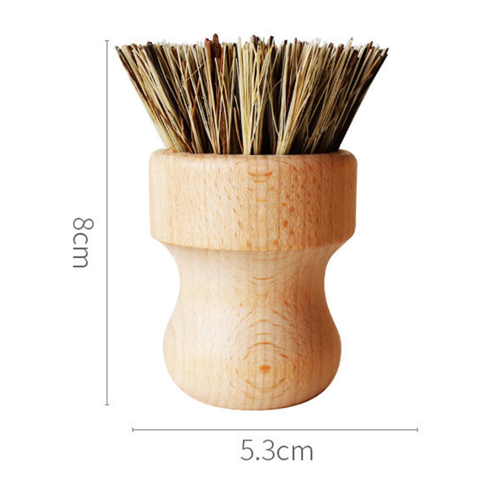 Cleaning Brush Wooden Round Short for Coffee Espresso Machine Pot Pan Brown