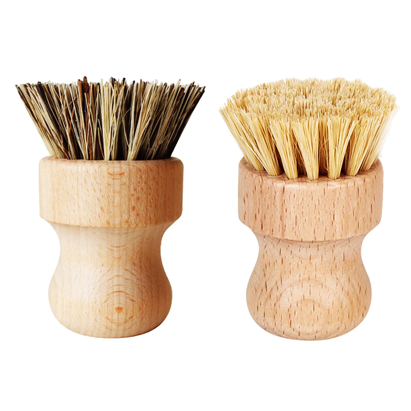 Cleaning Brush Wooden Round Short for Coffee Espresso Machine Pot Pan Brown