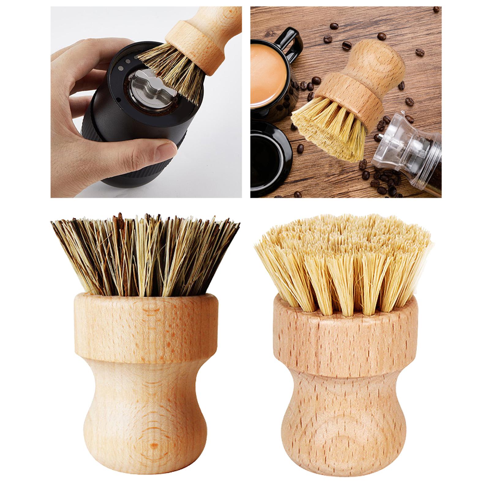 Cleaning Brush Wooden Round Short for Coffee Espresso Machine Pot Pan Brown