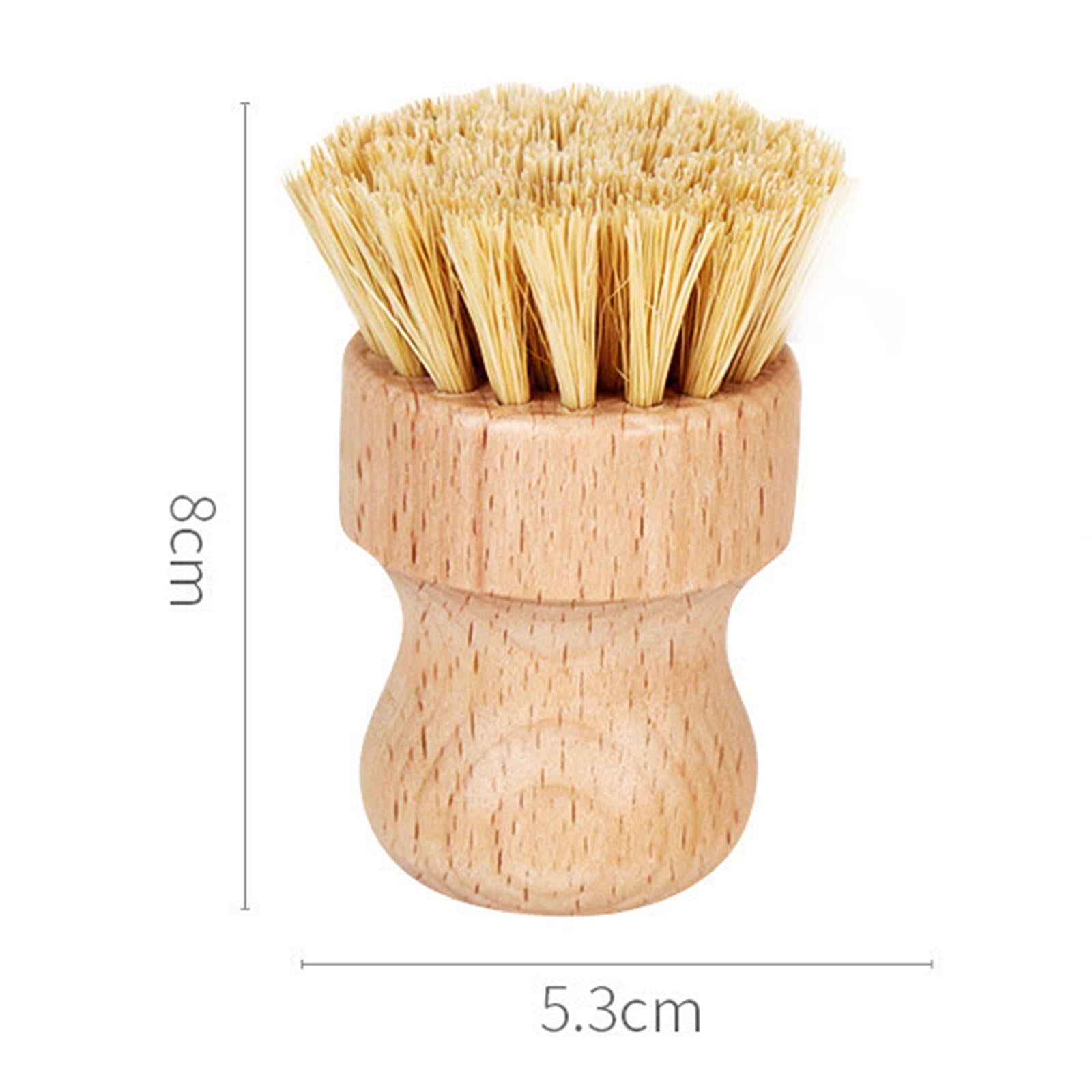 Cleaning Brush Wooden Round Short for Coffee Espresso Machine Pot Pan Khaki