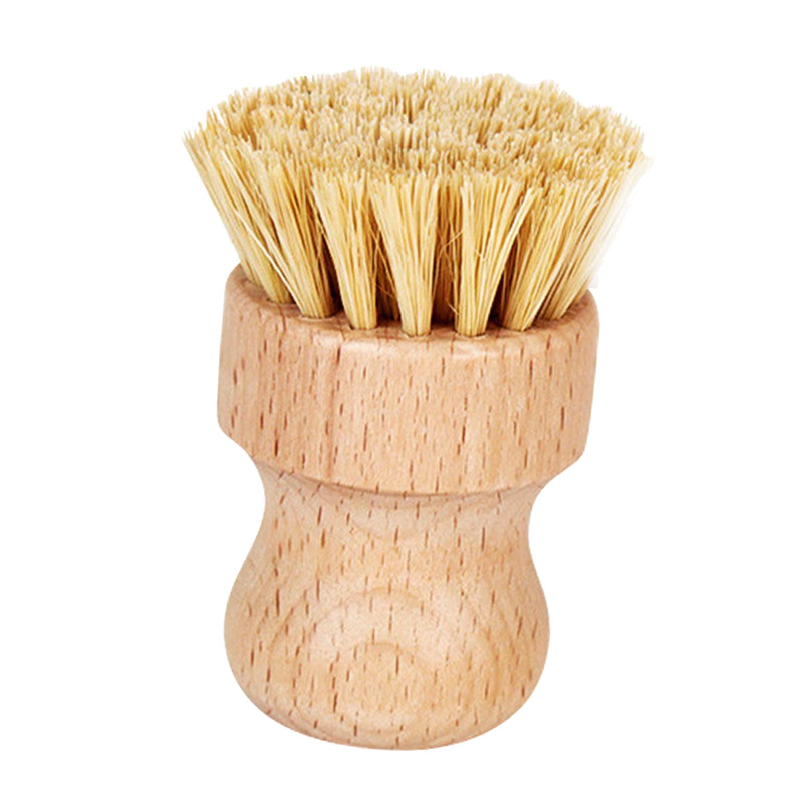 Cleaning Brush Wooden Round Short for Coffee Espresso Machine Pot Pan Khaki