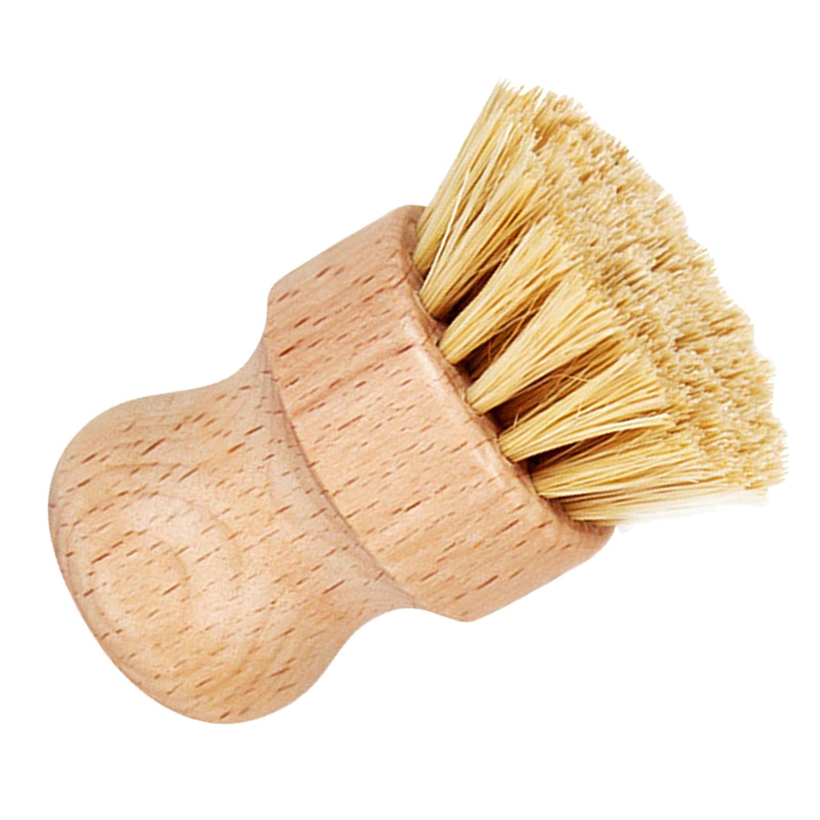 Cleaning Brush Wooden Round Short for Coffee Espresso Machine Pot Pan Khaki