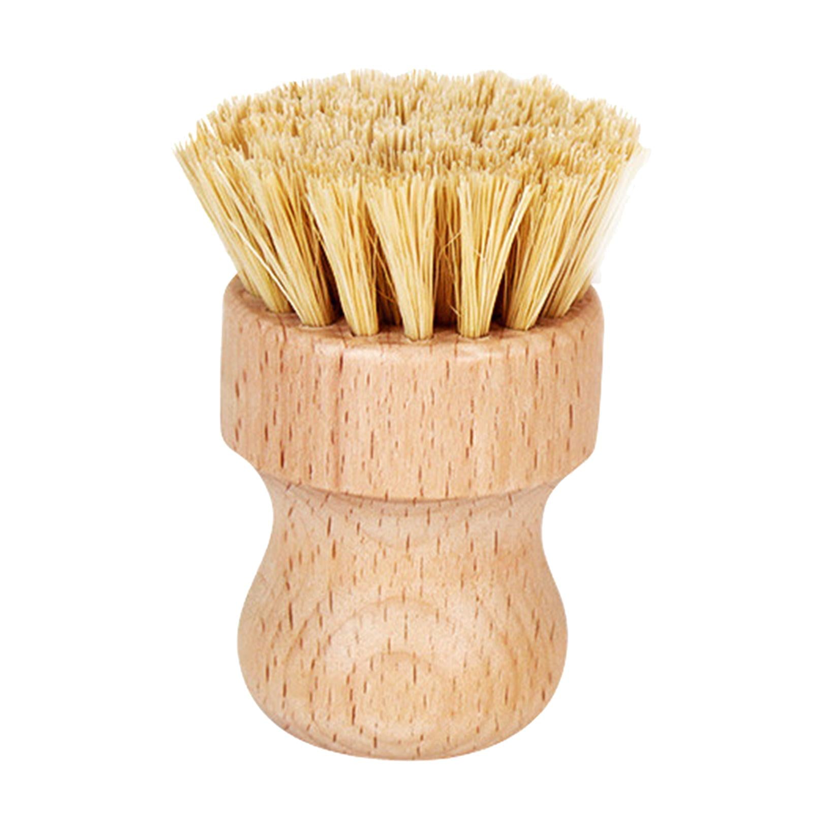 Cleaning Brush Wooden Round Short for Coffee Espresso Machine Pot Pan Khaki