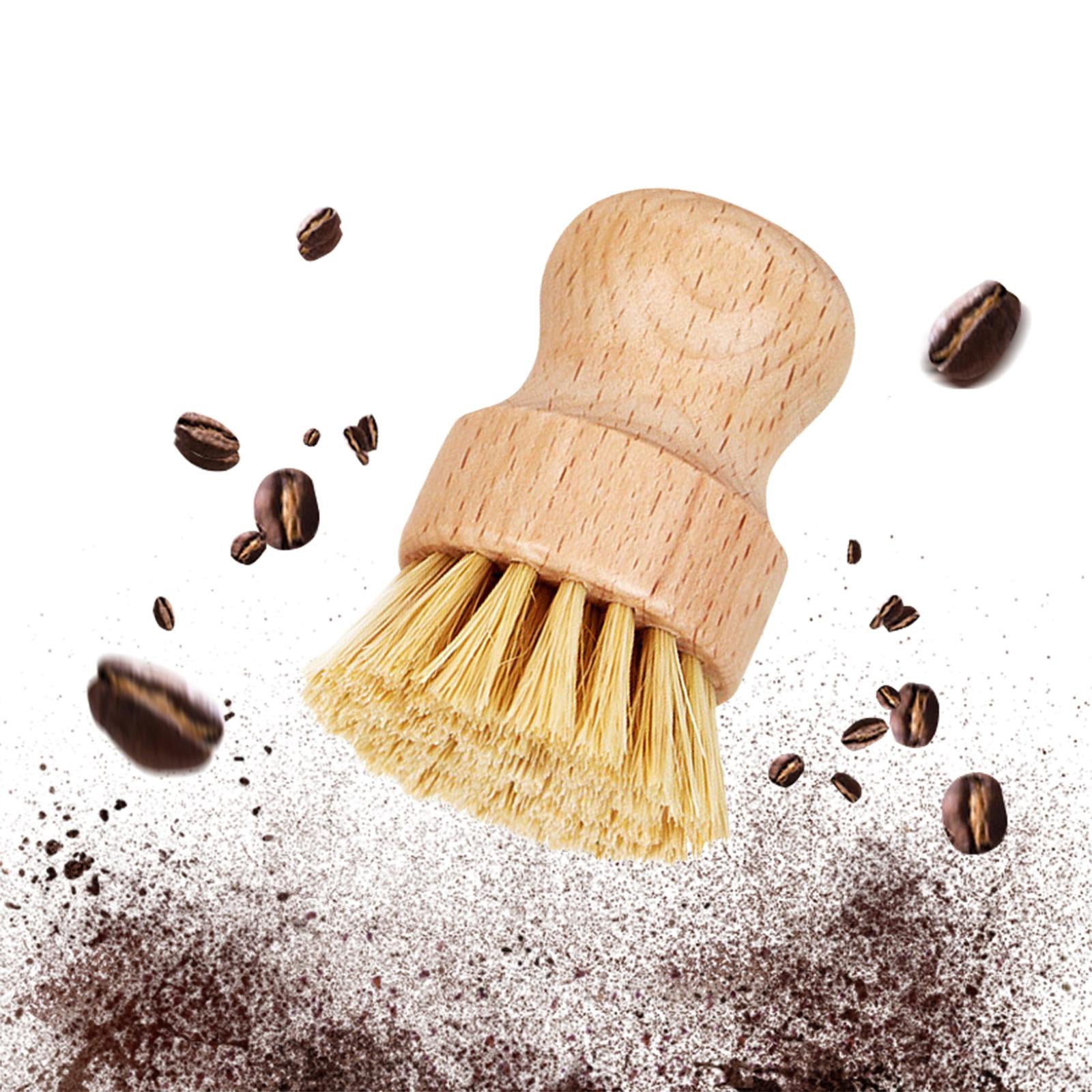 Cleaning Brush Wooden Round Short for Coffee Espresso Machine Pot Pan Khaki
