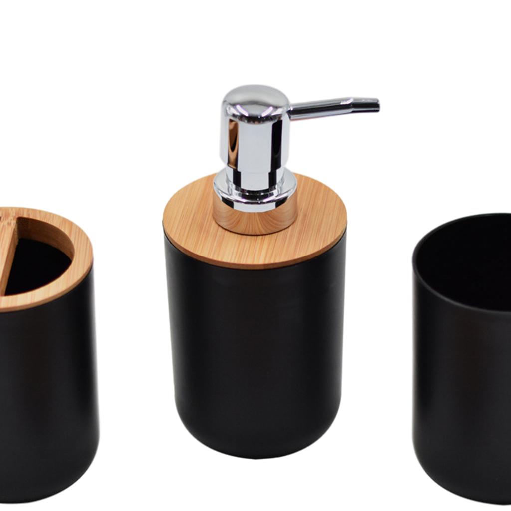 Bathroom Accessories Set Toothbrush Cup Plastic and Wood Mouth Cup for Tidy Black