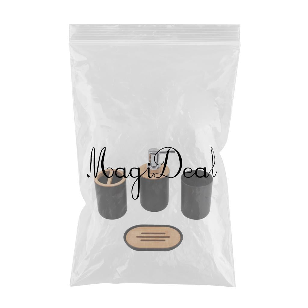 Bathroom Accessories Set Toothbrush Cup Plastic and Wood Mouth Cup for Tidy Black