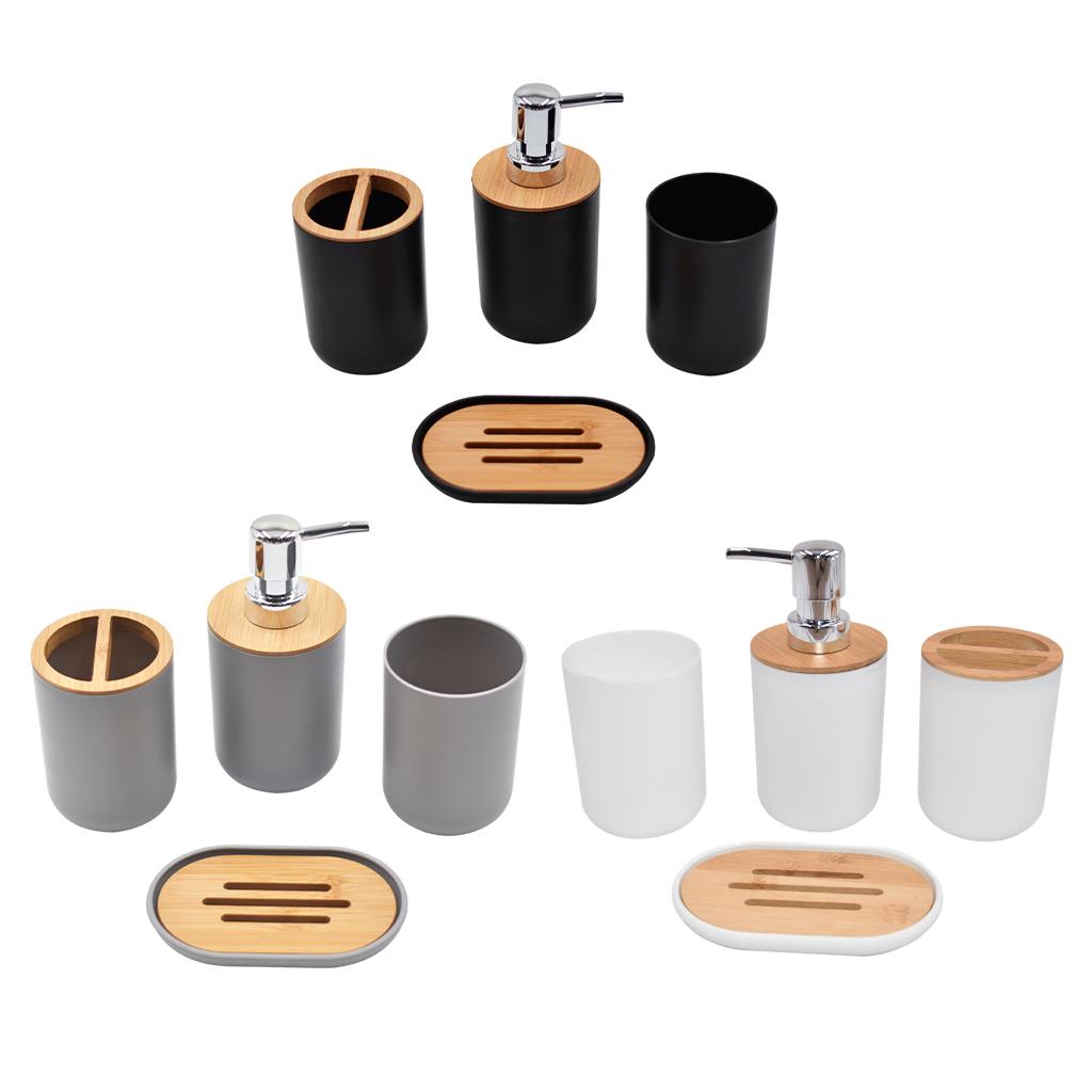 Bathroom Accessories Set Toothbrush Cup Plastic and Wood Mouth Cup for Tidy Black