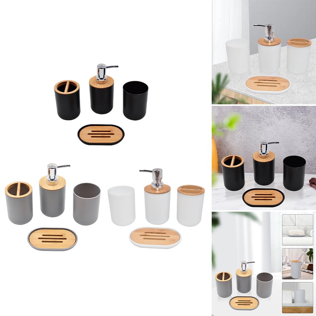 Bathroom Accessories Set Toothbrush Cup Plastic and Wood Mouth Cup for Tidy Black
