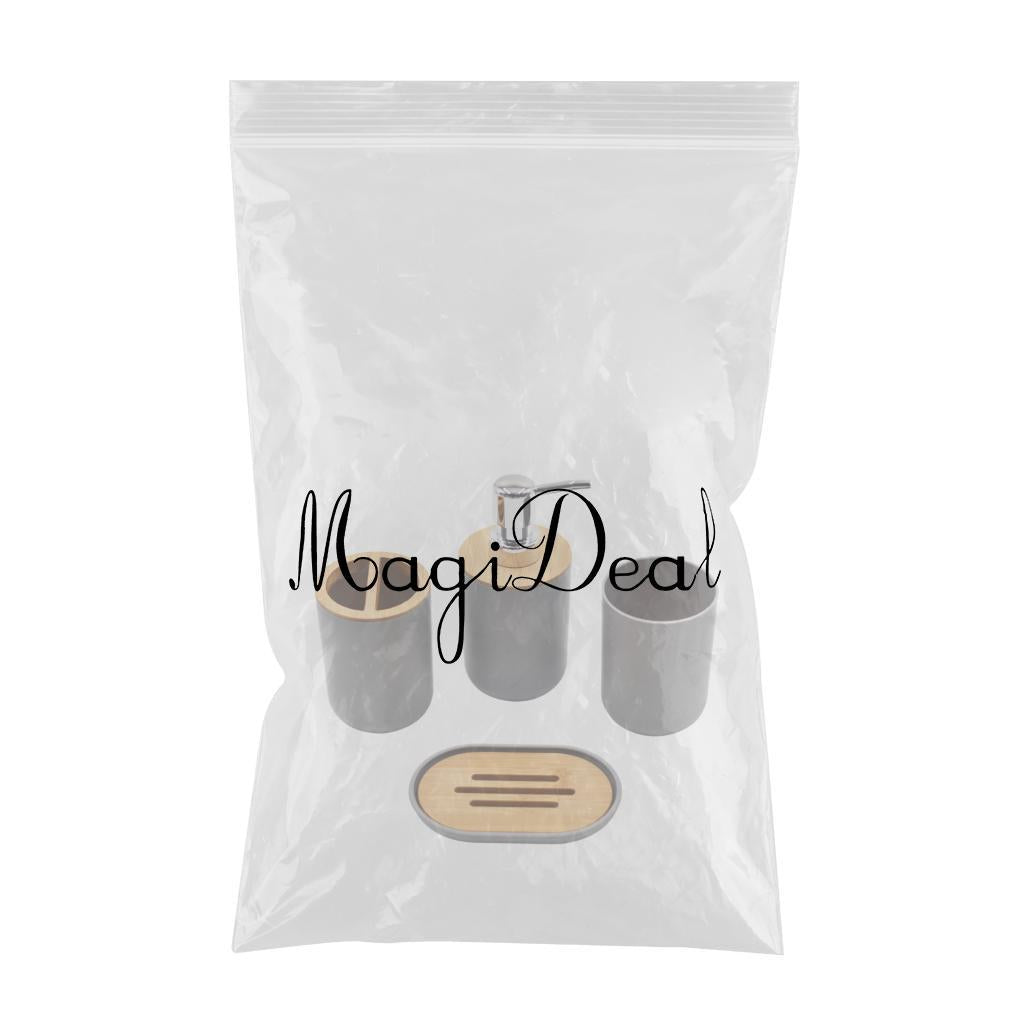Bathroom Accessories Set Toothbrush Cup Plastic and Wood Mouth Cup for Tidy Gray