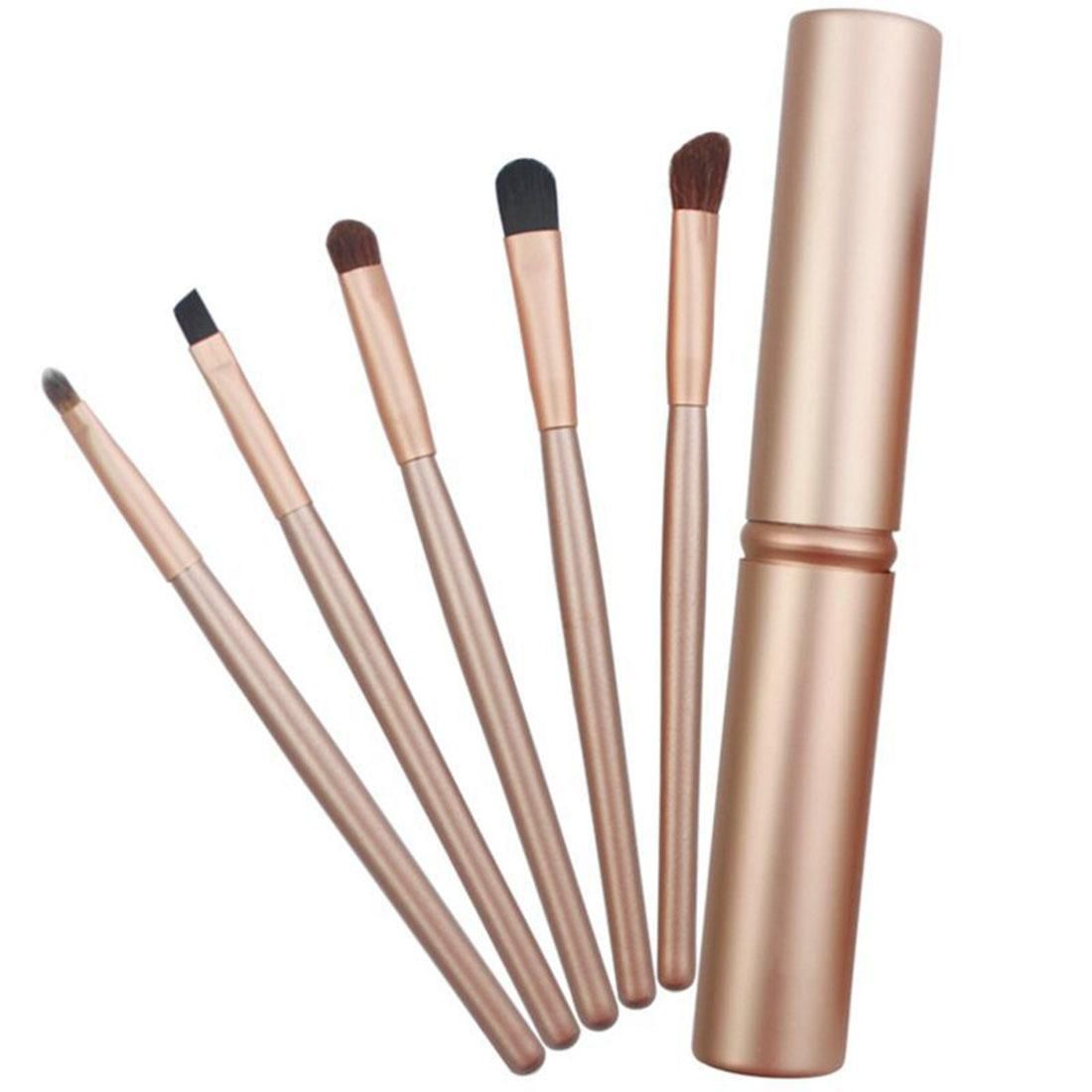 5 PCS Handle Eyes Makeup Brush Set with Aluminum Tube (Gold)