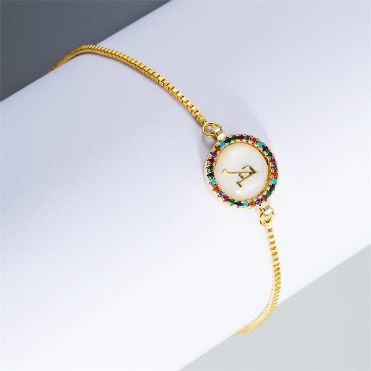 English Letter Bracelet Couple Girlfriends DIY Bracelet Men Women Micro Inlaid Zircon Rainbow Bracelet (C)