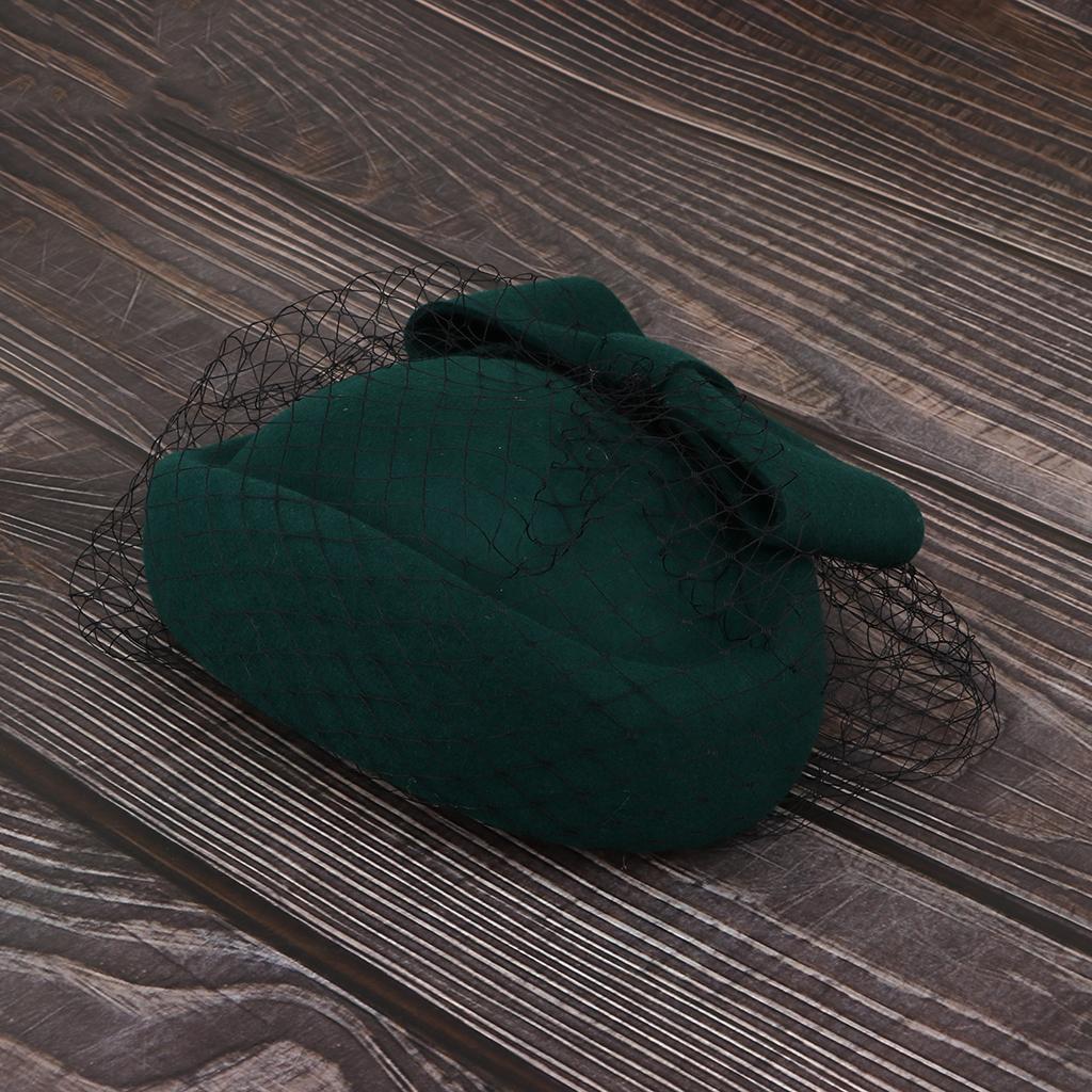 Pillbox Hat Wedding Hat with Veil Vintage Bow Fascinator Hats for Women Green