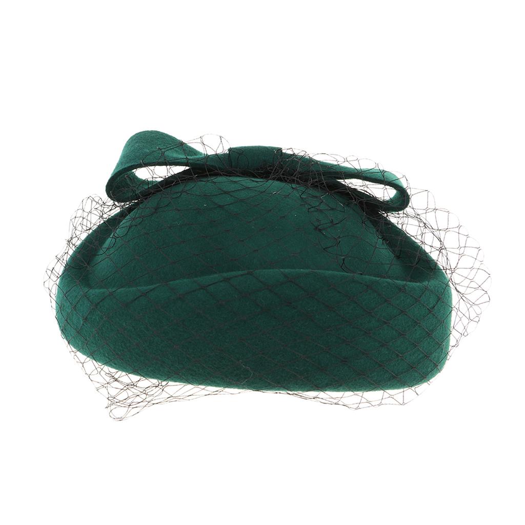 Pillbox Hat Wedding Hat with Veil Vintage Bow Fascinator Hats for Women Green