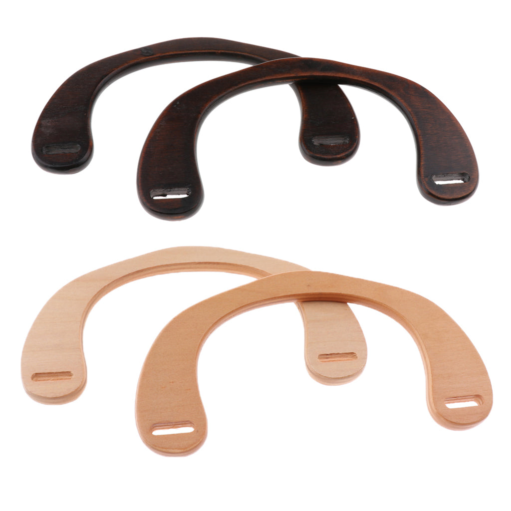 2Pack Wooden U Shaped Bag Handle Replacement for Handmade Bag Purse Coffee