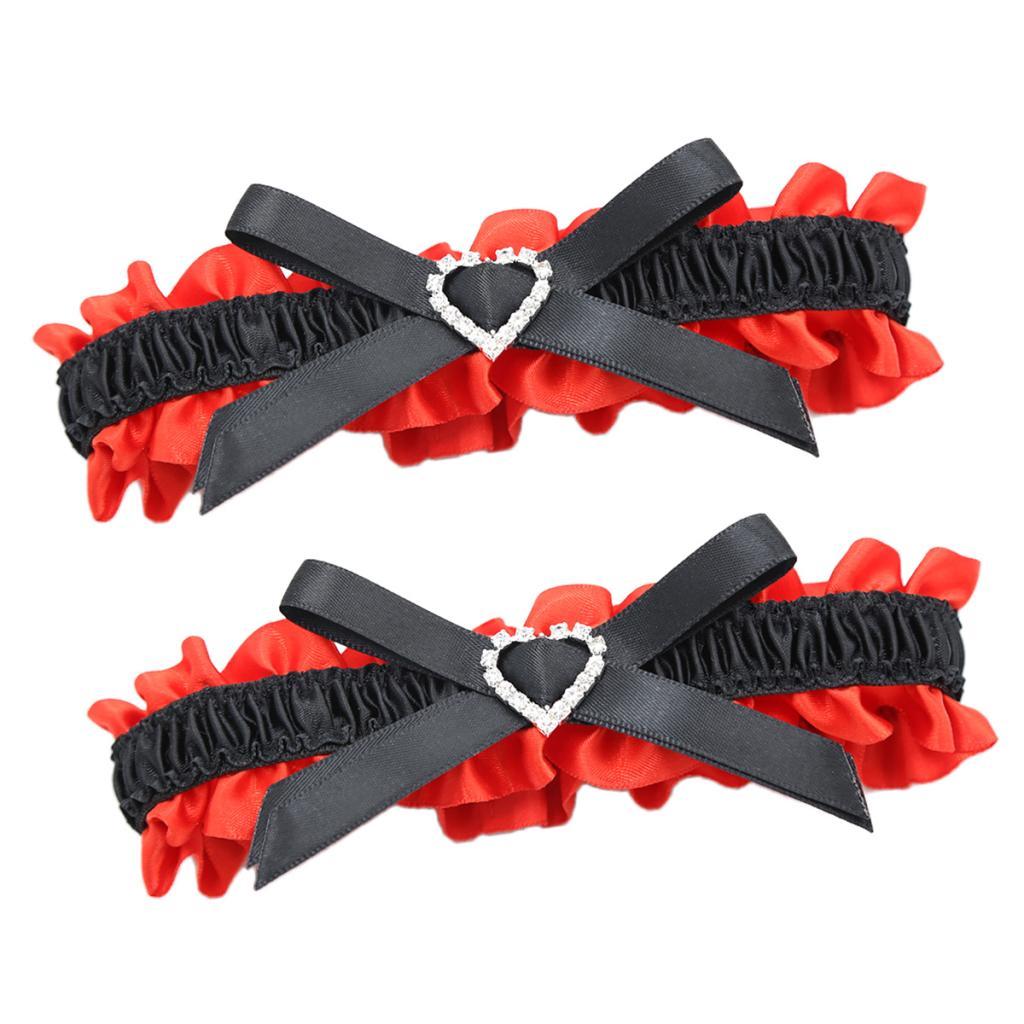 1 Pair Womens Love Heart Bows Leg Garter Belt Rings