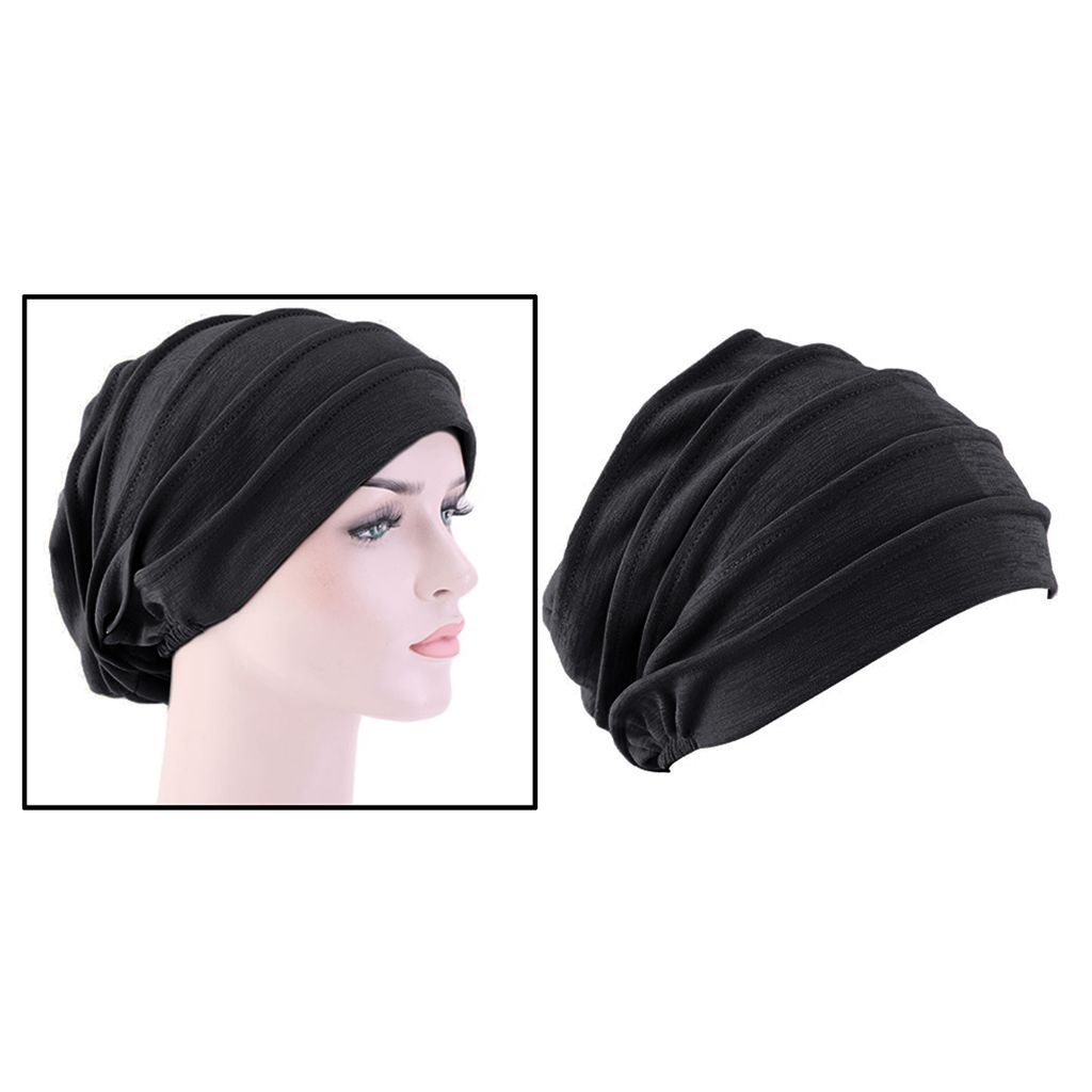 Night Sleep Cap Cotton Head Cover Hair Loss Soft Stretchy Cap  Black