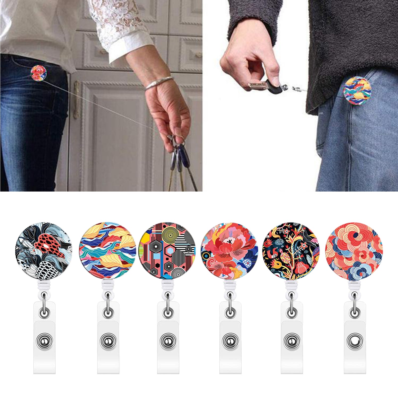 Vintage Retractable Reel Badge ID Card Lanyard Holder Recoil Key Tag Clip A