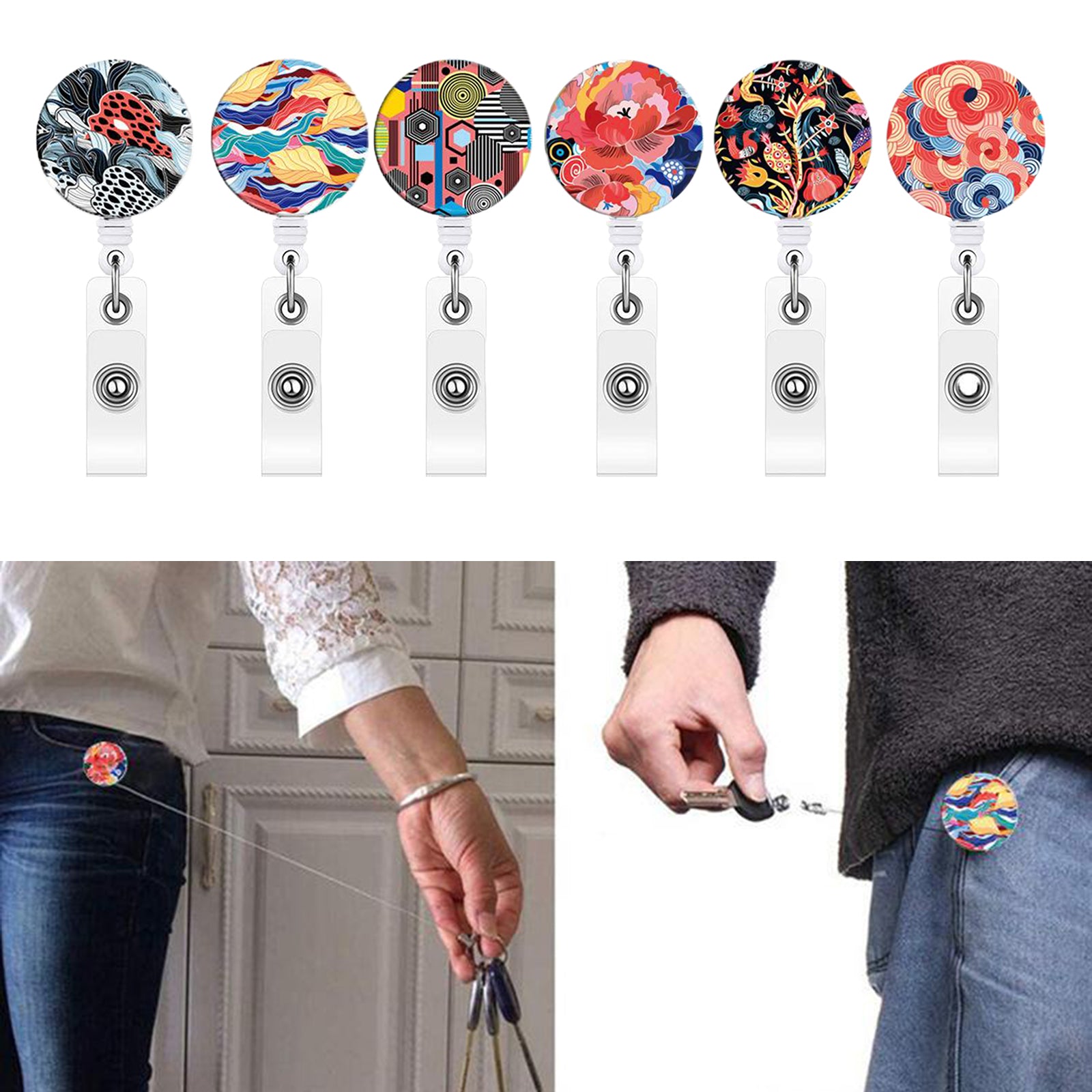 Vintage Retractable Reel Badge ID Card Lanyard Holder Recoil Key Tag Clip A