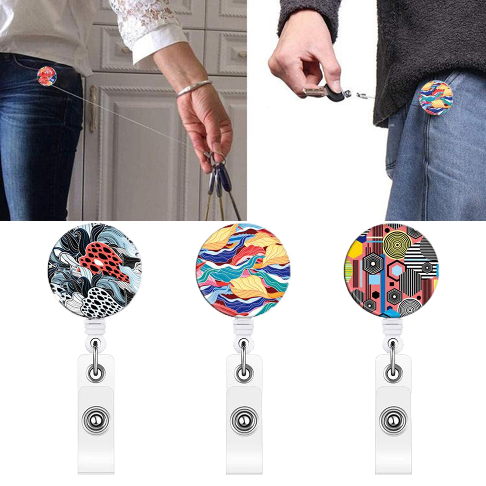 Vintage Retractable Reel Badge ID Card Lanyard Holder Recoil Key Tag Clip B