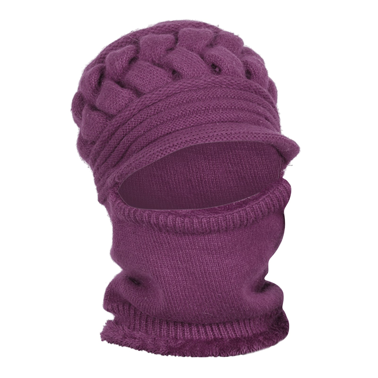 Winter Women  Hat Warm Skullies  Scarf Crochet Casual Cap Purple