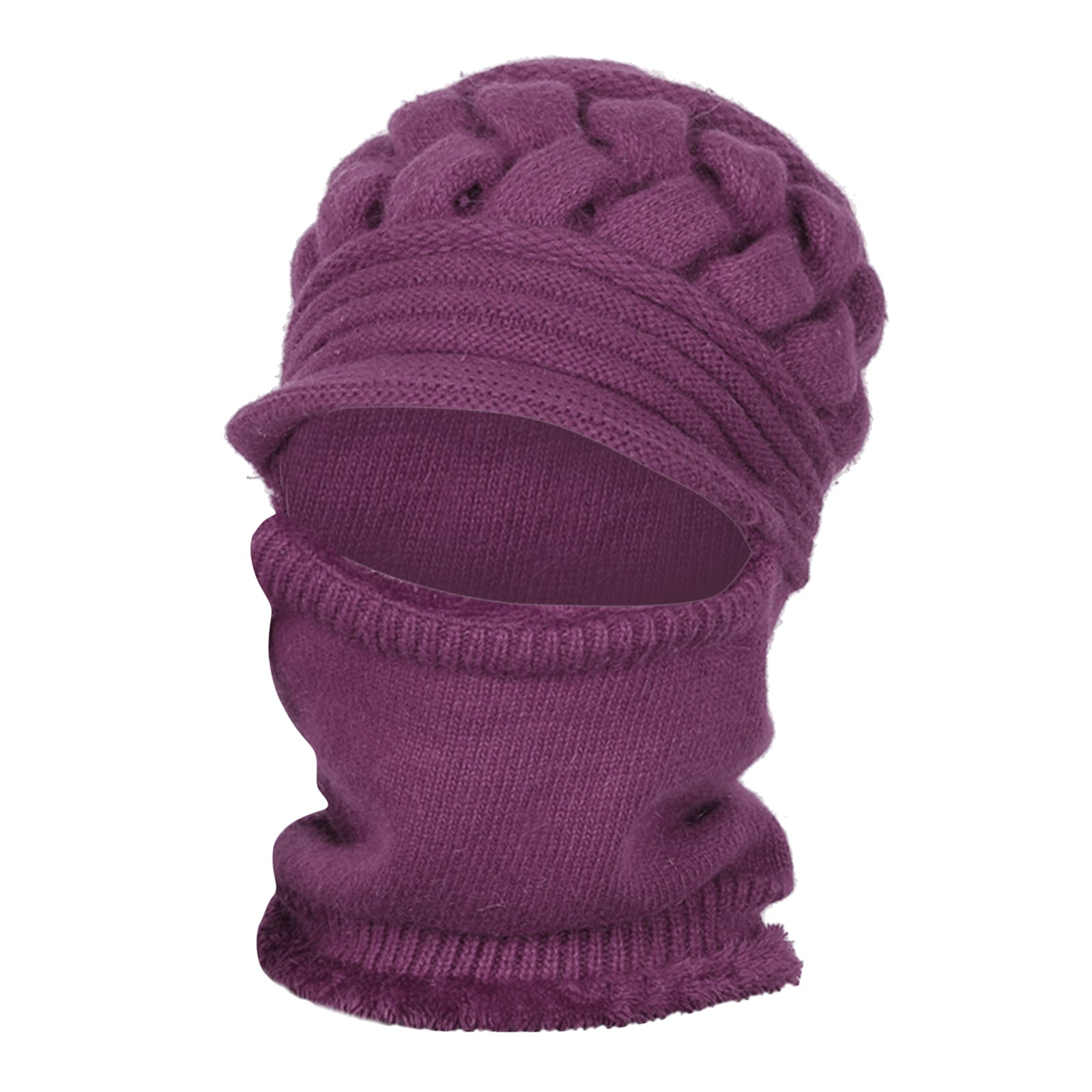 Winter Women  Hat Warm Skullies  Scarf Crochet Casual Cap Purple