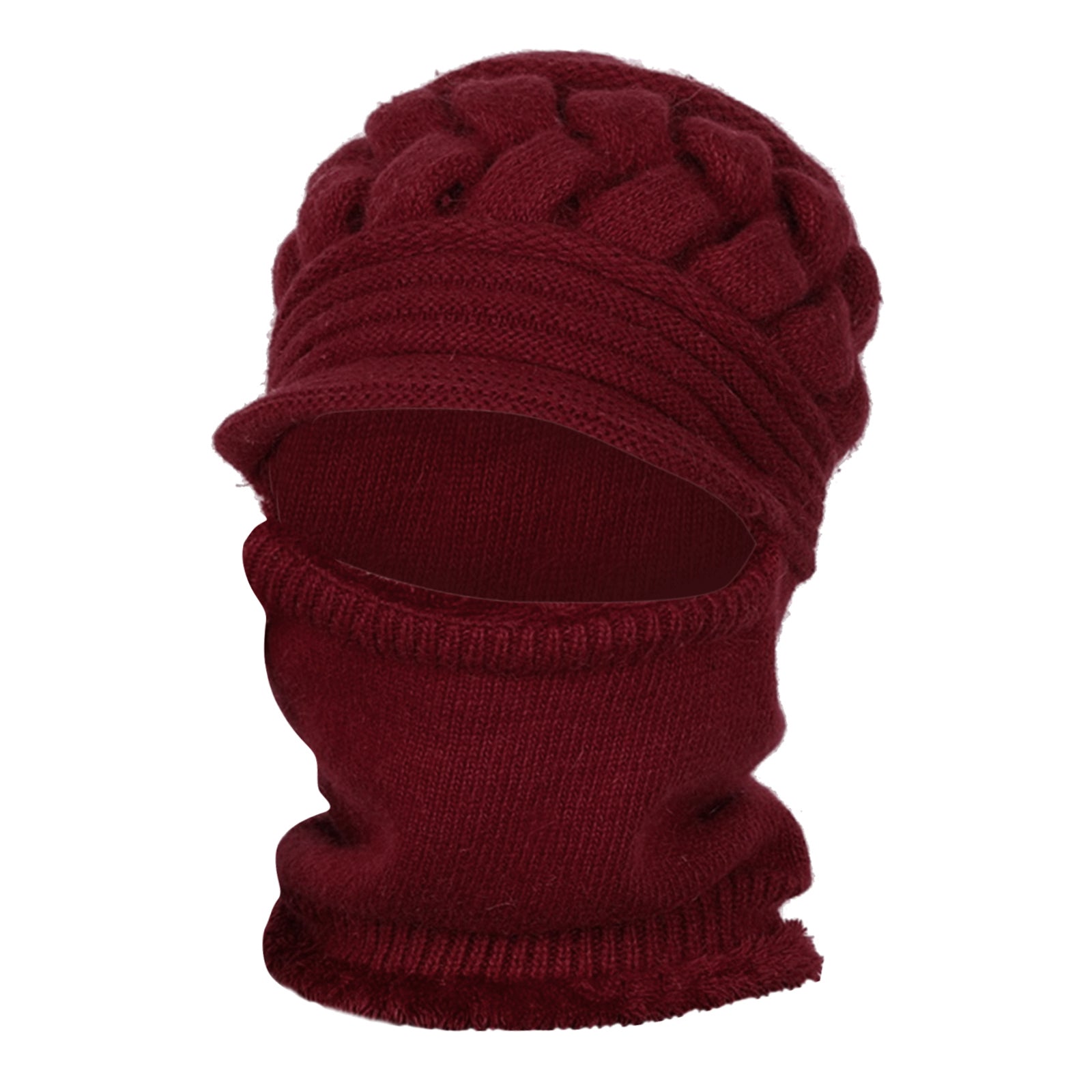 Winter Women  Hat Warm Skullies  Scarf Crochet Casual Cap Wine Red