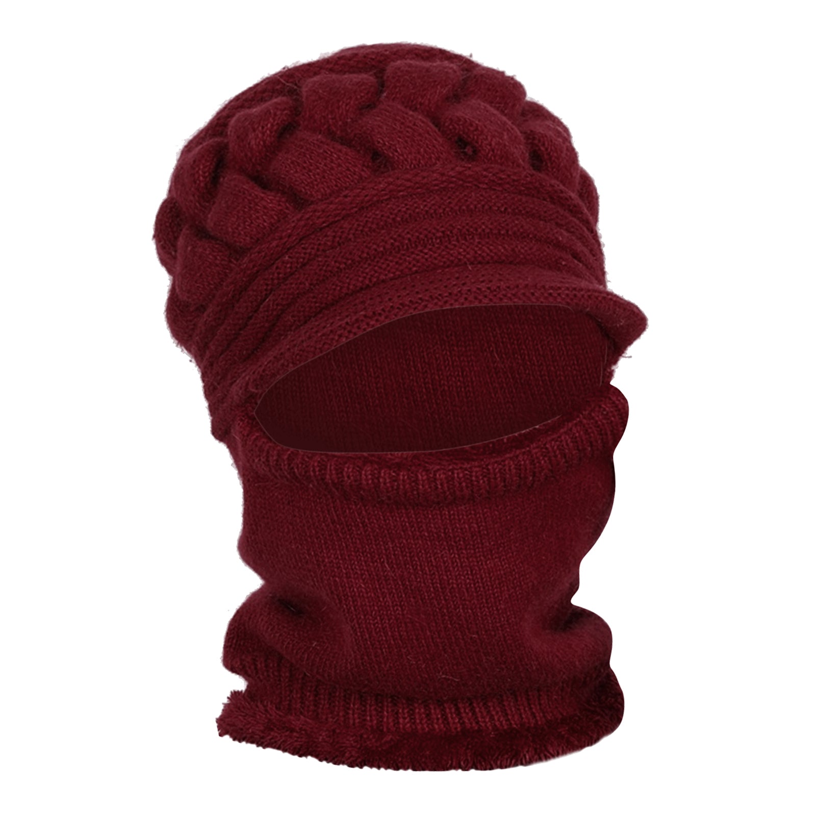Winter Women  Hat Warm Skullies  Scarf Crochet Casual Cap Wine Red