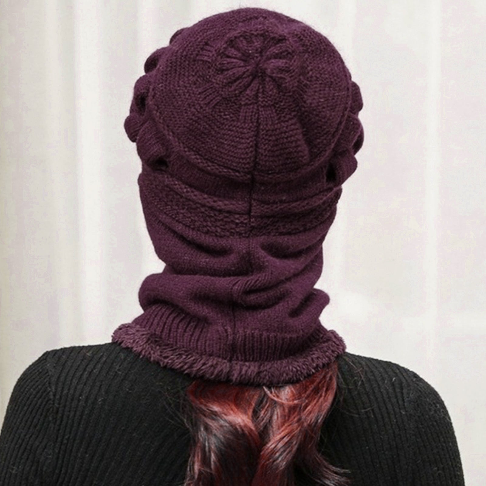Winter Women  Hat Warm Skullies  Scarf Crochet Casual Cap Dark Violet