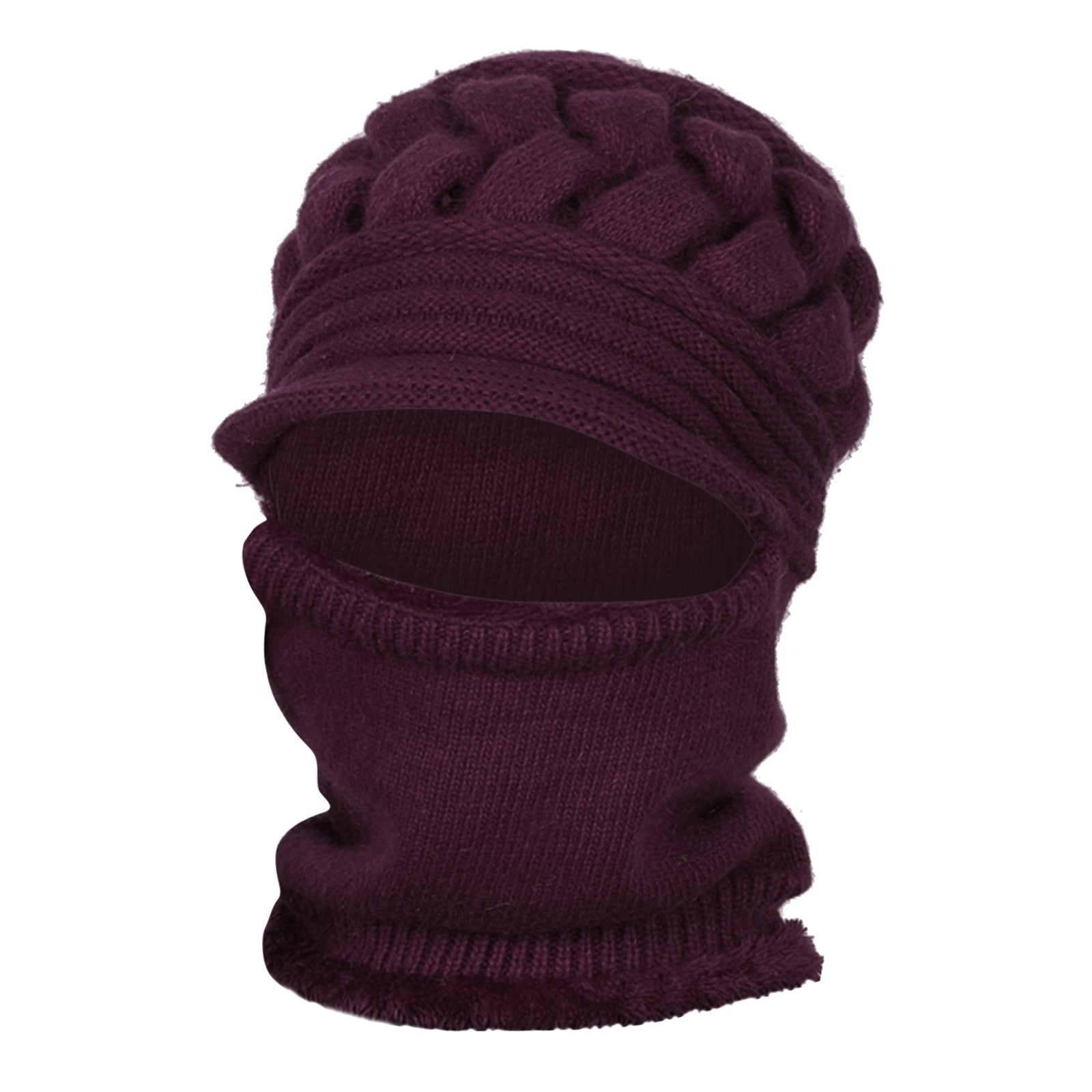 Winter Women  Hat Warm Skullies  Scarf Crochet Casual Cap Dark Violet