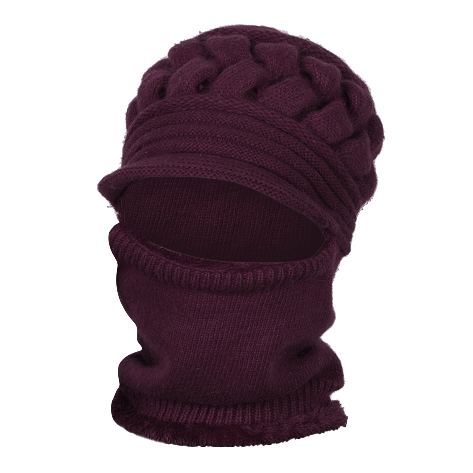 Winter Women  Hat Warm Skullies  Scarf Crochet Casual Cap Dark Violet