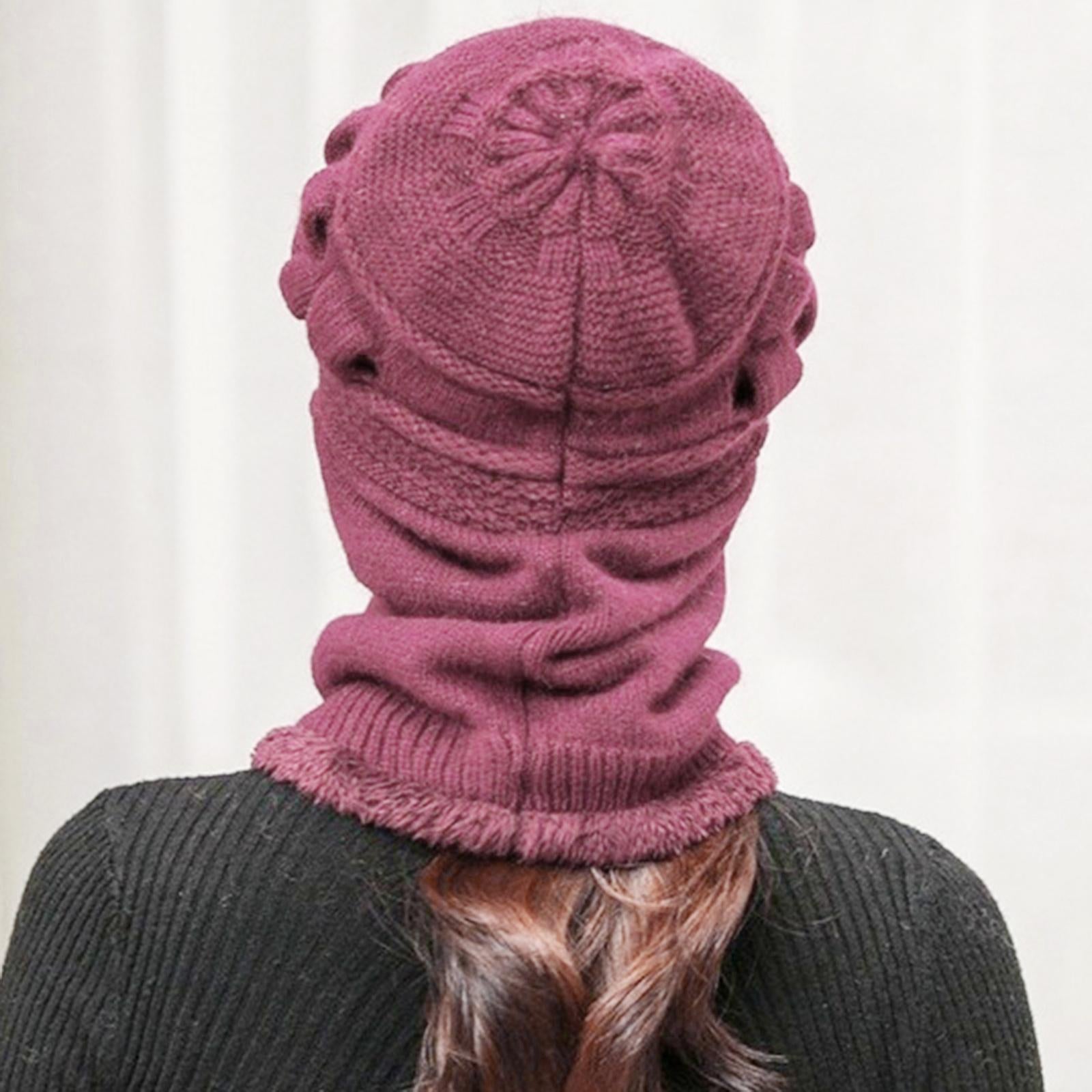 Winter Women  Hat Warm Skullies  Scarf Crochet Casual Cap Pink