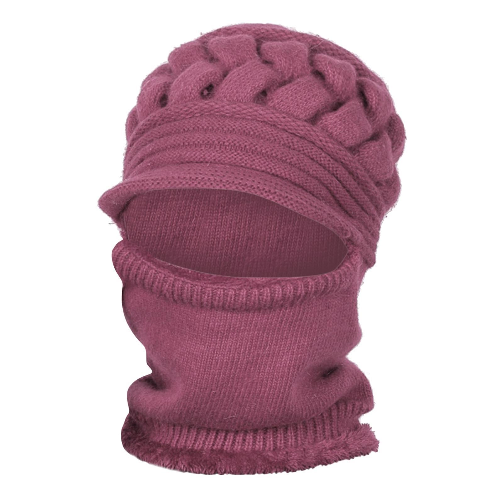 Winter Women  Hat Warm Skullies  Scarf Crochet Casual Cap Pink