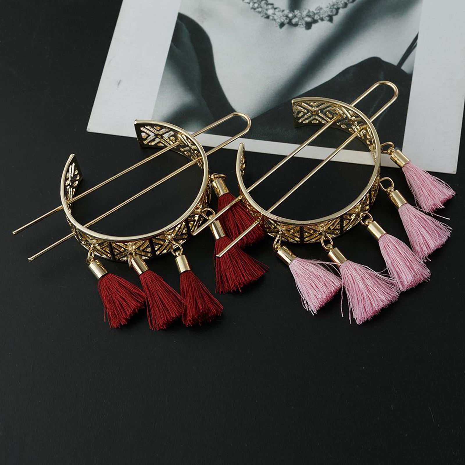 Hair Chopstick Metal Tassel Hair Pin Hair Bun Stick Styling Accessories Pink