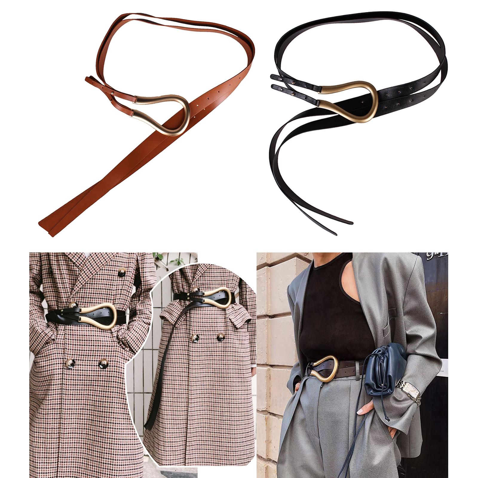 Women PU Leather Belt Waistband for Trench Coat Overcoat Jacket Black