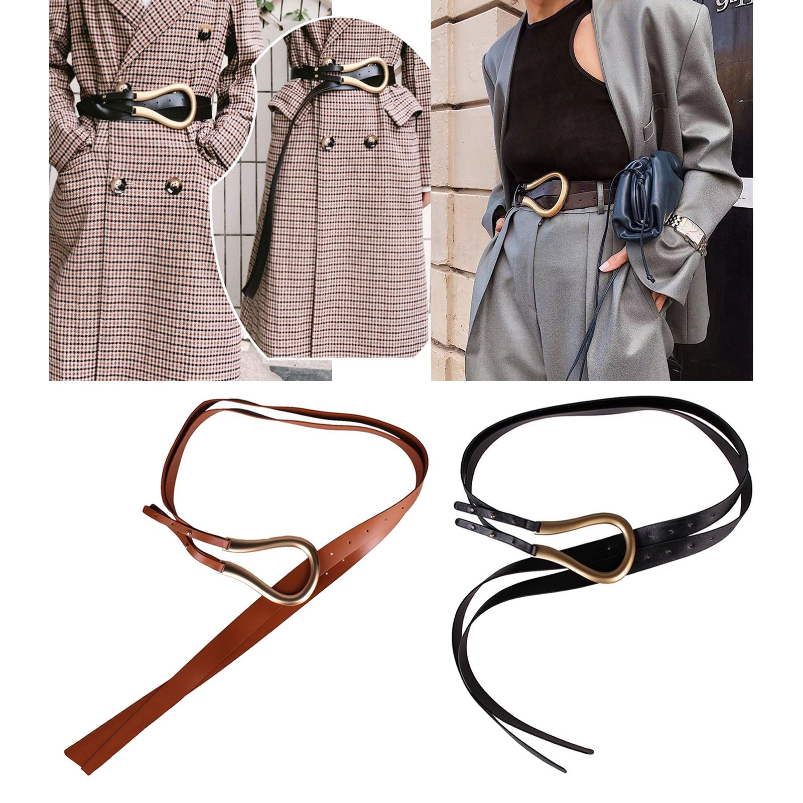 Women PU Leather Belt Waistband for Trench Coat Overcoat Jacket Black