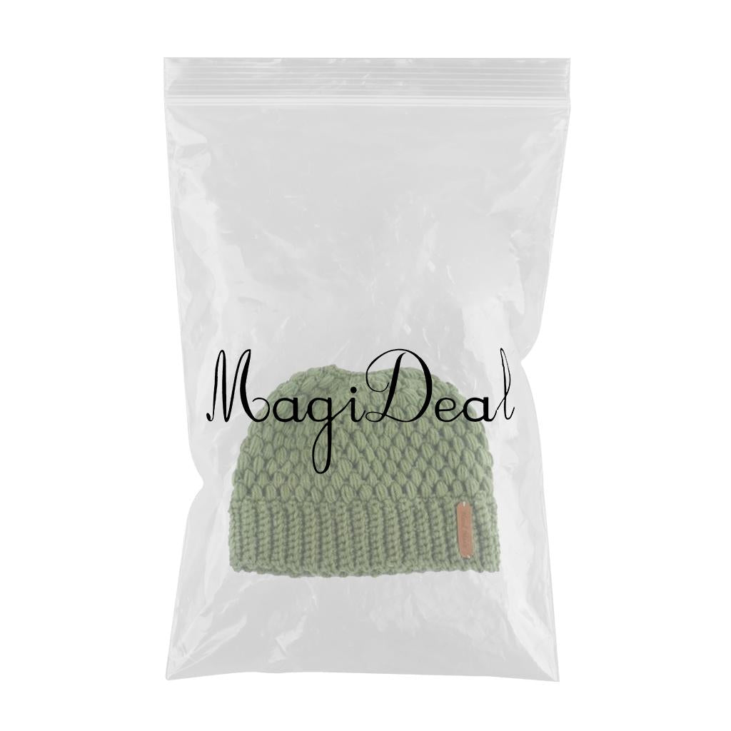 Ponytail Messy Bun Beanie Hats Knit Stretchy Beanie Hats Cap Green