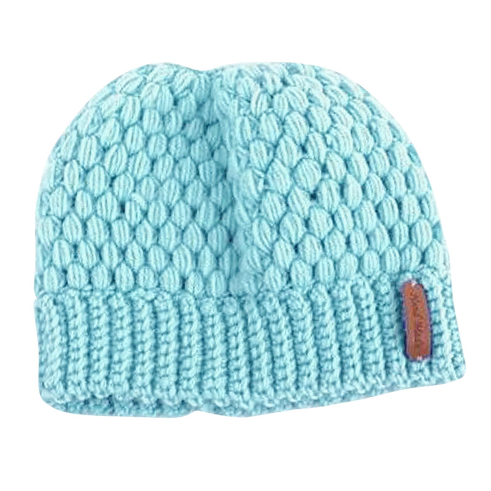 Ponytail Messy Bun Beanie Hats Knit Stretchy Beanie Hats Cap Blue