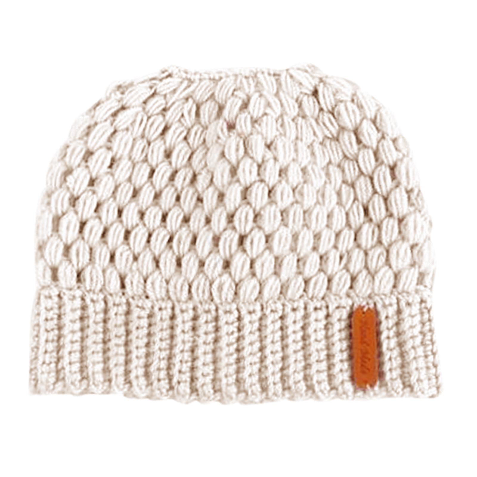 Ponytail Messy Bun Beanie Hats Knit Stretchy Beanie Hats Cap Khaki