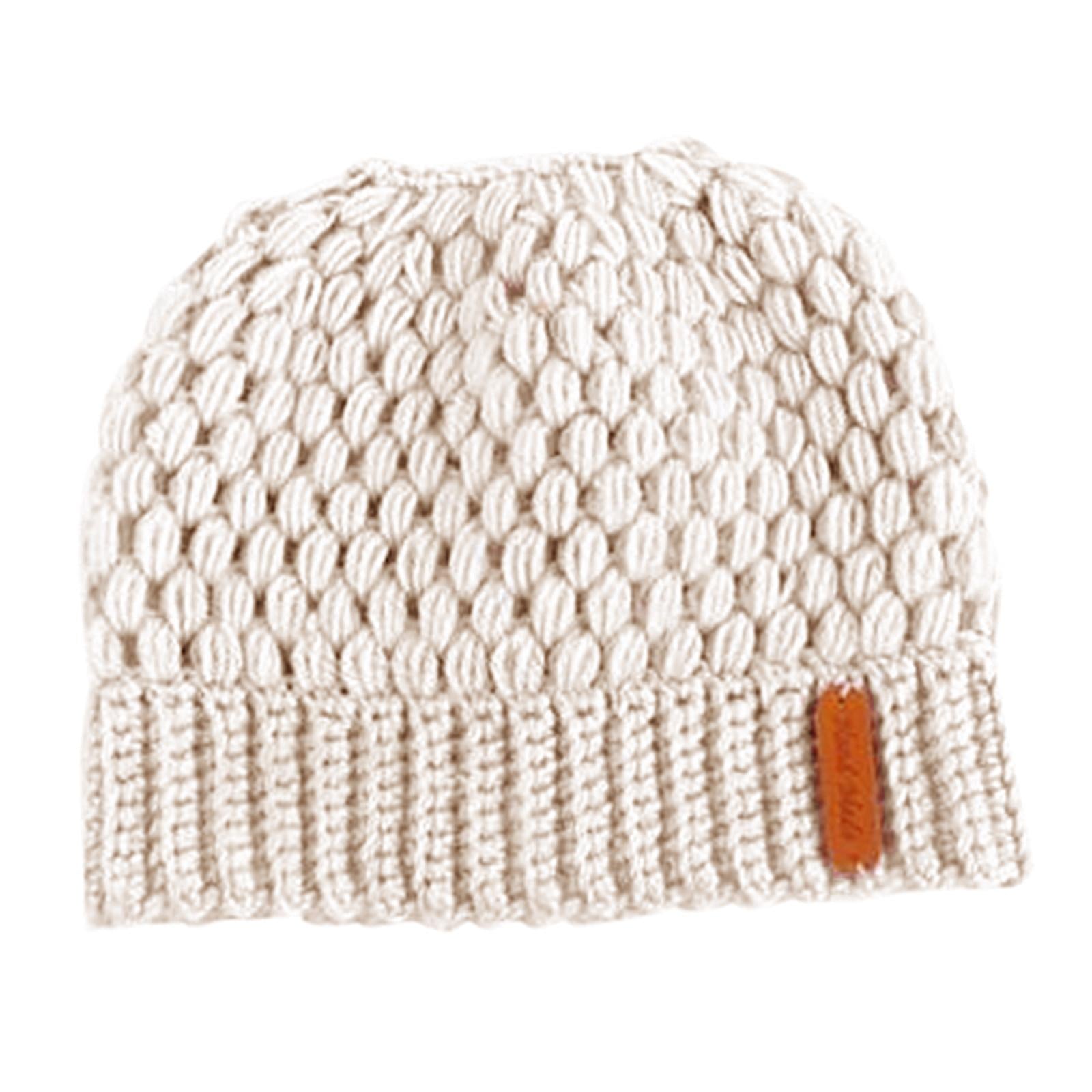 Ponytail Messy Bun Beanie Hats Knit Stretchy Beanie Hats Cap Khaki