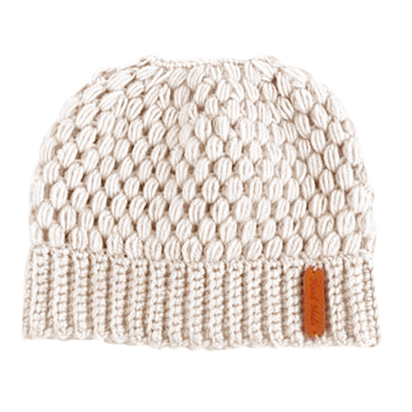 Ponytail Messy Bun Beanie Hats Knit Stretchy Beanie Hats Cap Khaki