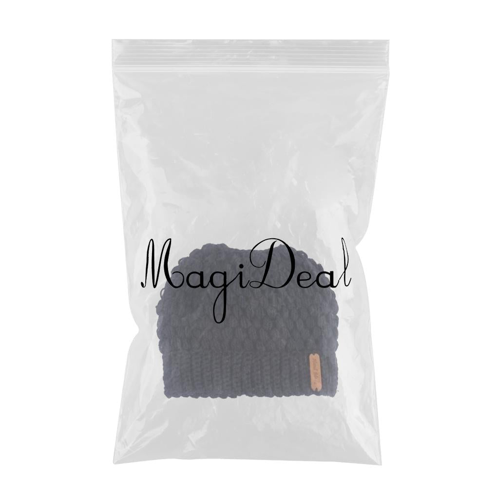 Ponytail Messy Bun Beanie Hats Knit Stretchy Beanie Hats Cap Black