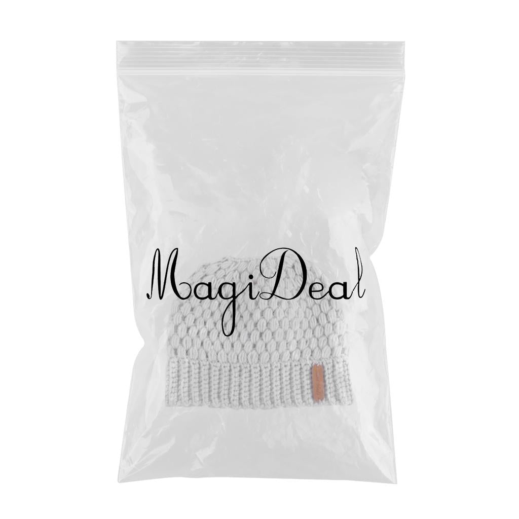 Ponytail Messy Bun Beanie Hats Knit Stretchy Beanie Hats Cap Beige