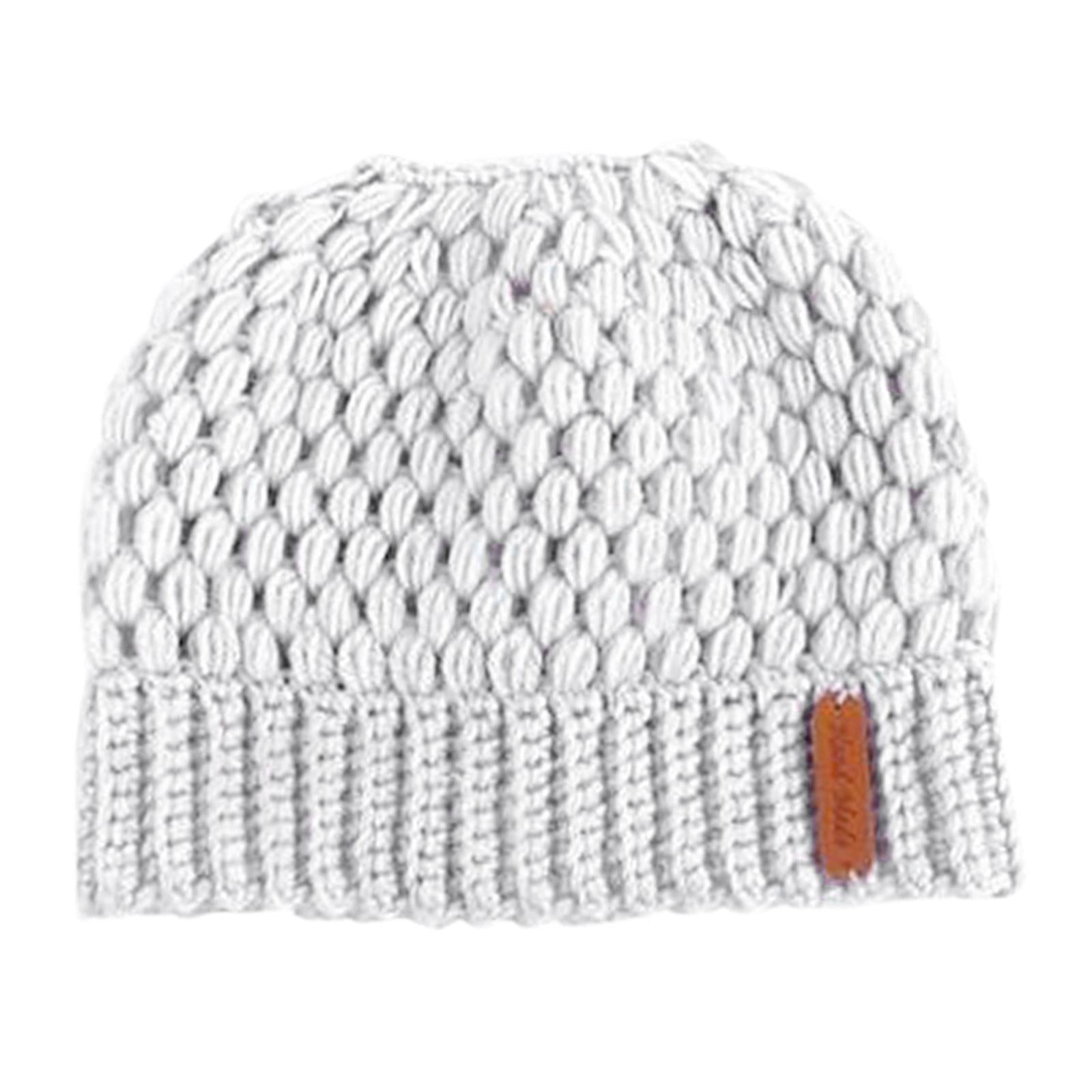 Ponytail Messy Bun Beanie Hats Knit Stretchy Beanie Hats Cap Beige