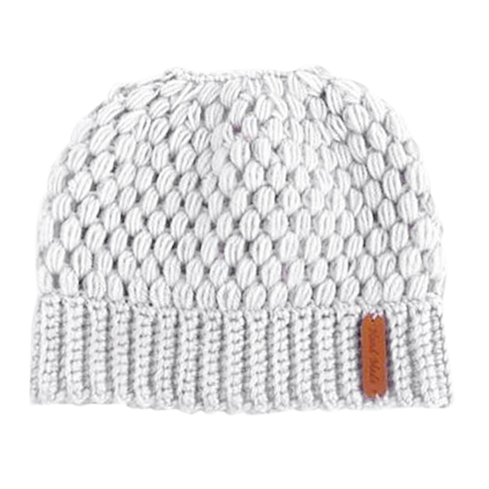 Ponytail Messy Bun Beanie Hats Knit Stretchy Beanie Hats Cap Beige