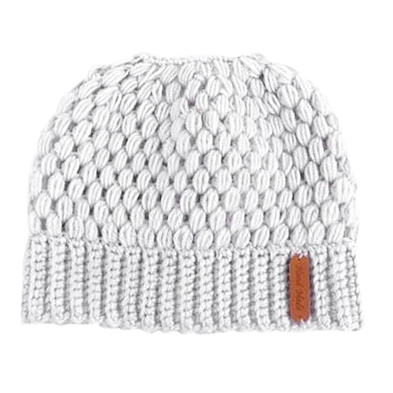 Ponytail Messy Bun Beanie Hats Knit Stretchy Beanie Hats Cap Beige