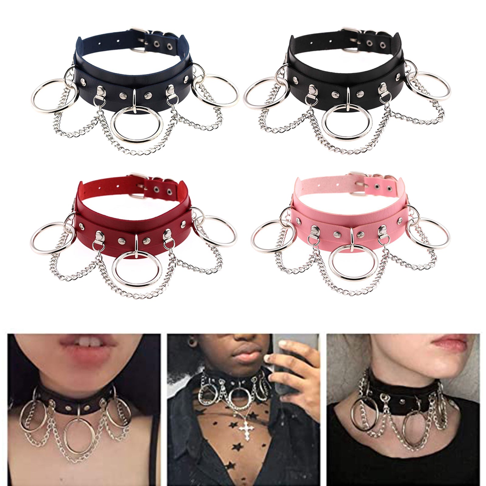 PU Leather Choker Necklace Chain Collar Goth Punk Rock Necklace Decor  Red