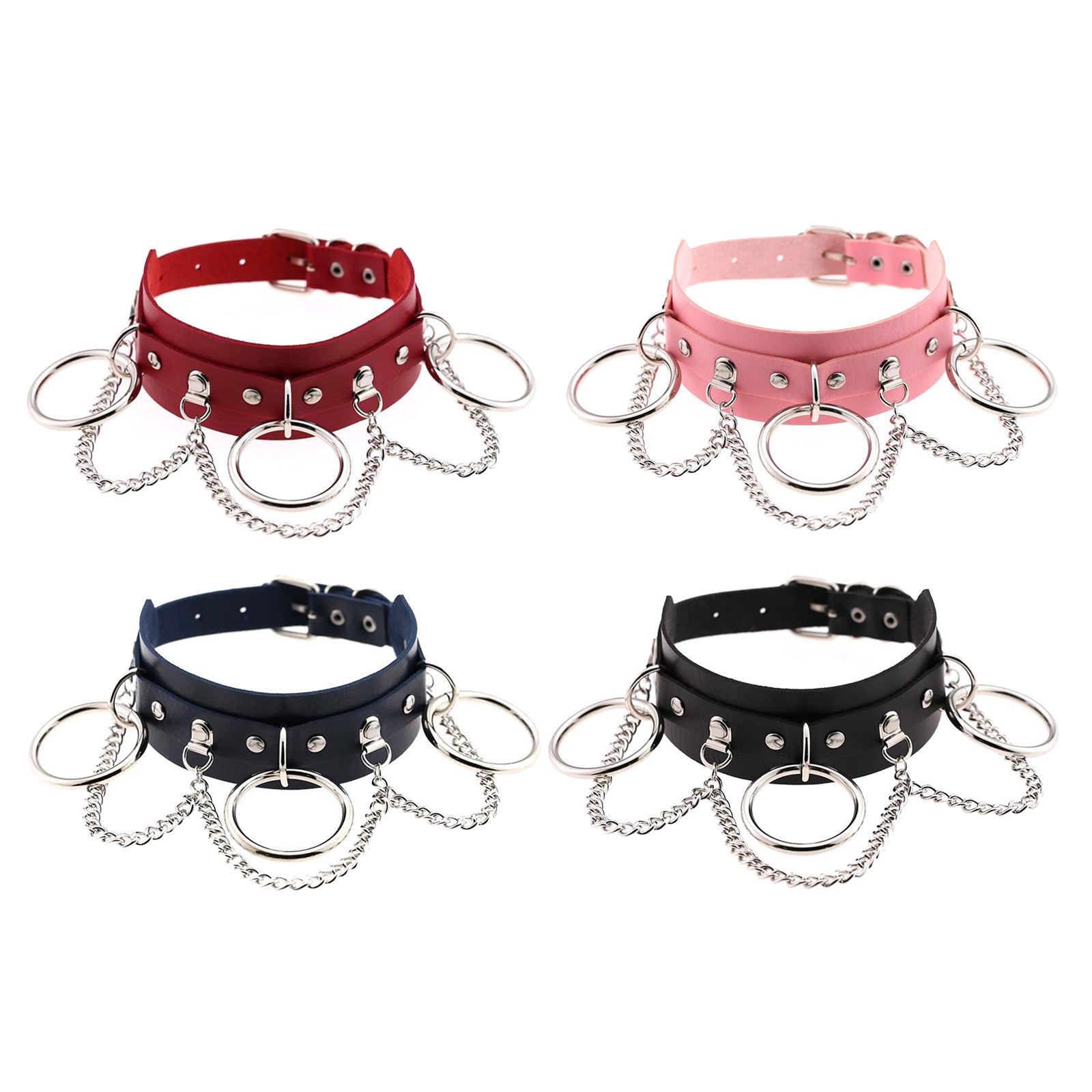 PU Leather Choker Necklace Chain Collar Goth Punk Rock Necklace Decor  Red