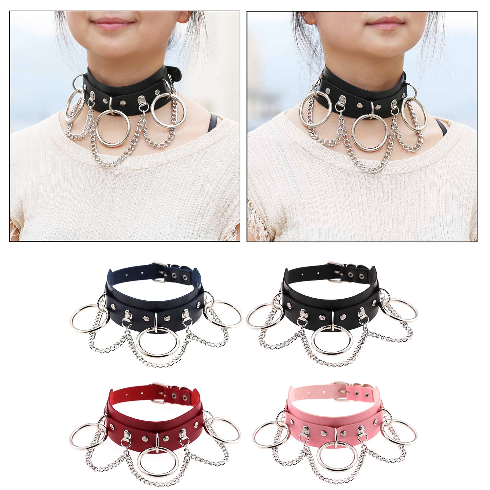 PU Leather Choker Necklace Chain Collar Goth Punk Rock Necklace Decor  Red